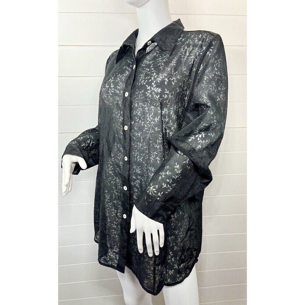 Vintage Anne Larson Top 1X Long Sleeve Leaf Burn Out Sheer Whimsy Goth Fairy